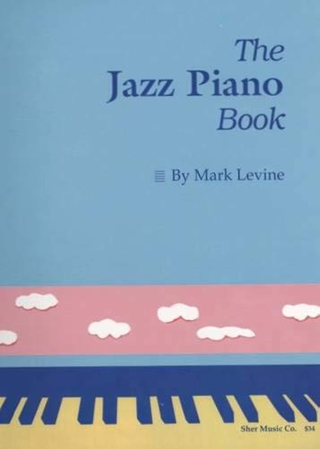 Blue book with clouds and keyboard. The Jazz Piano Book.