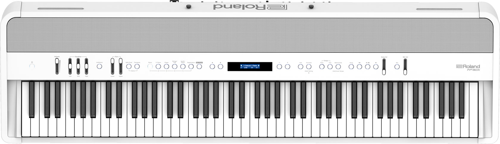 Large white piano keyboard.